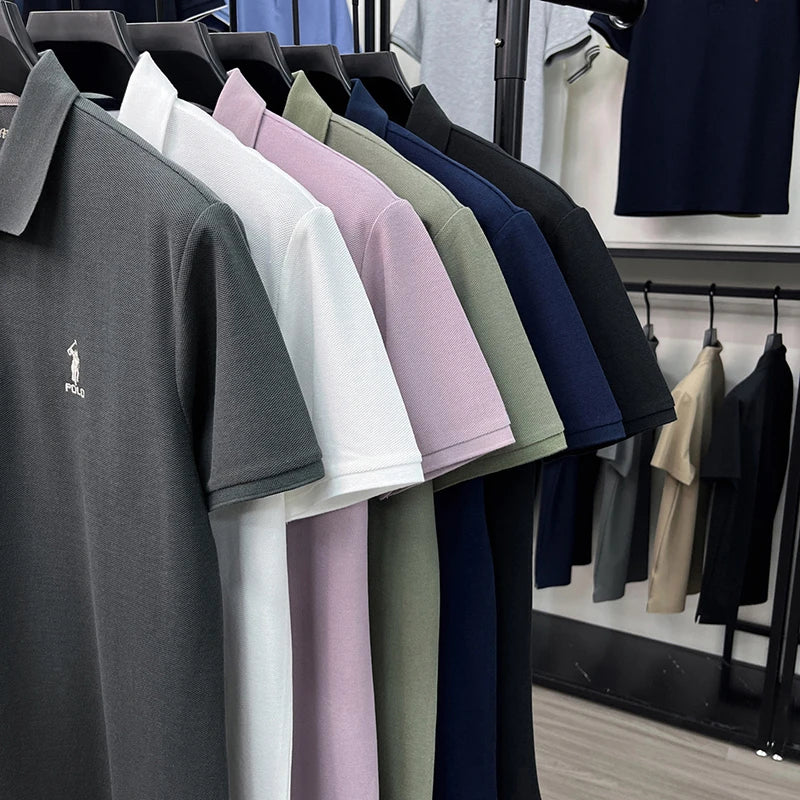 Luxury brand short sleeve silky cotton polo shirt summer new business men's T-shirt Paul Pony embroidered breathable casual top