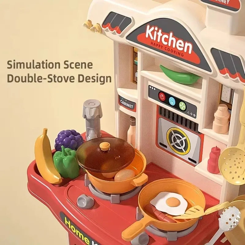 Kids Play Kitchen Set Toddler Kitchen Playset with Sound & Light Cooking Stove with Steam Play Sink Play Food Toy for Boys Girls