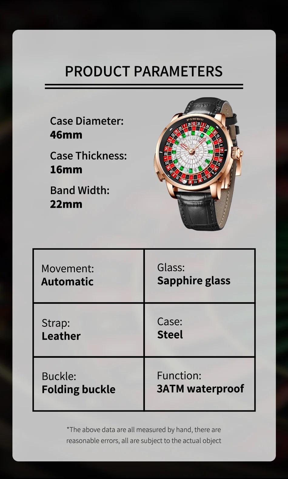 PINDU Player Series Mechanical Watches for Men European Roulette Game Dial Automatic Movement Funny Design Party  Watch