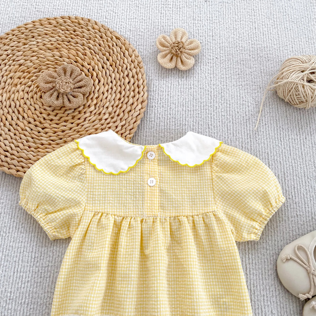 2026 Summer Baby Girl Embroidered Collar Bodysuits 0-24M Baby Girl Romper Newborn Short Sleeved Baby Girl Yellow Jumpsuit
