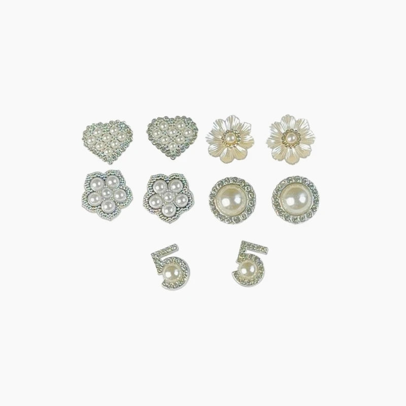 10PCS Fashion Shoe Charms Set Accessories Hole Shoe Buckle Summer Pearl Rhinestone Flower DIY Shoes Decorations for Sandals