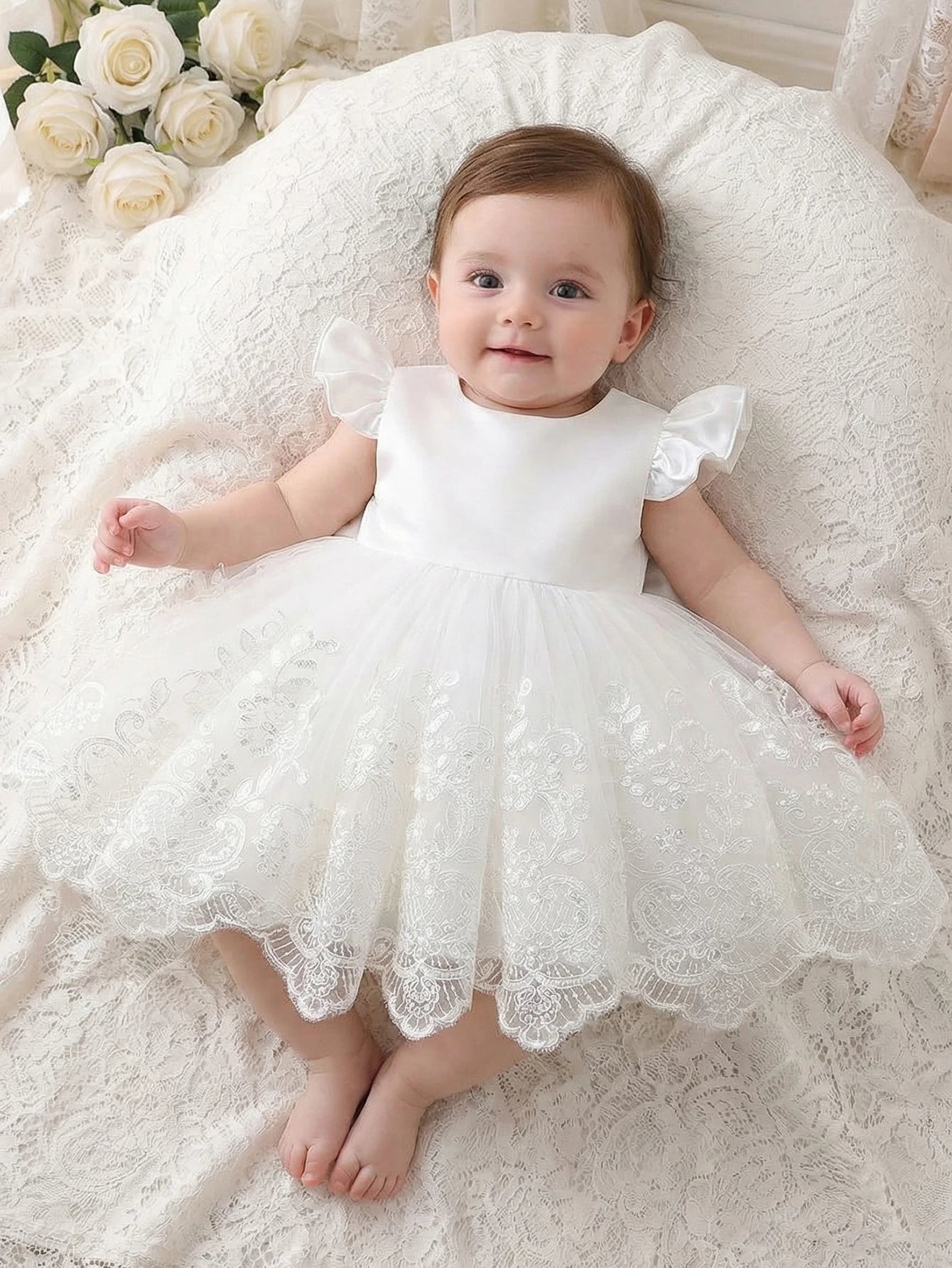 Baby Girl Casual Simple Woven White Round Neck Sleeveless Detachable Three-Dimensional Bow Dress Birthday Party,Evening Party
