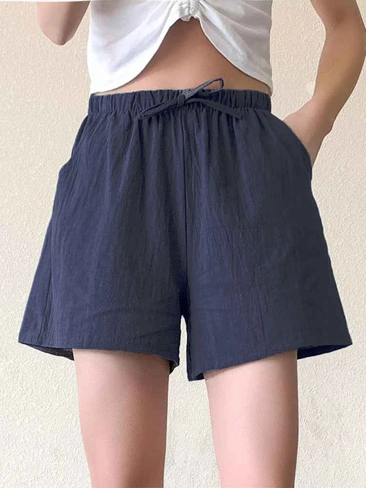 ITOOLIN Casual Linen Shorts Women Gym Workout Shorts Short Pants High Waisted Black Ladies Short Femme Women Shorts Sport Femme