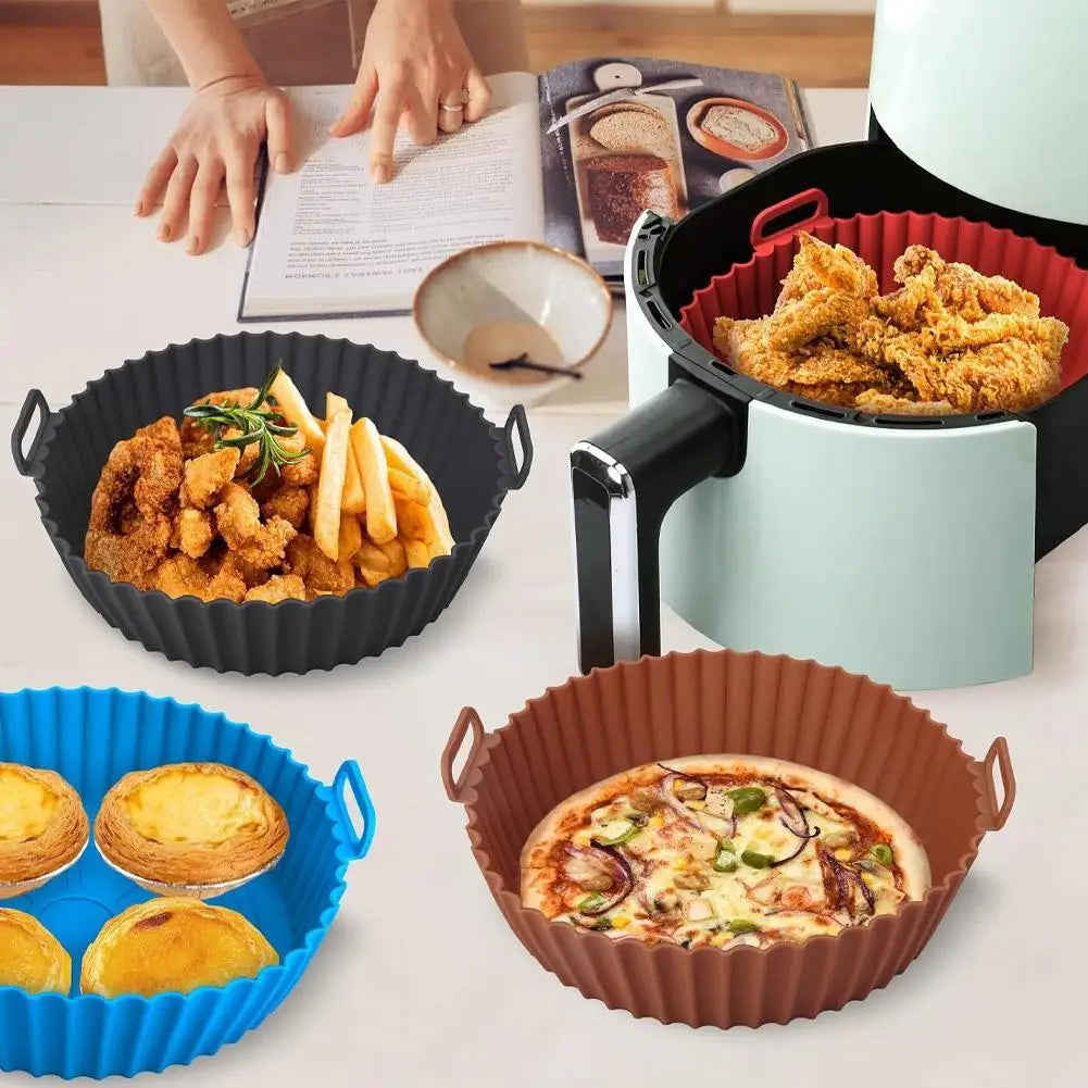 Air Fryer Silicone Liners Air Fryer Silicone Pot Reusable Silicone Air Fryer Liners Food Safe Non Stick Air-Fryer Accessories