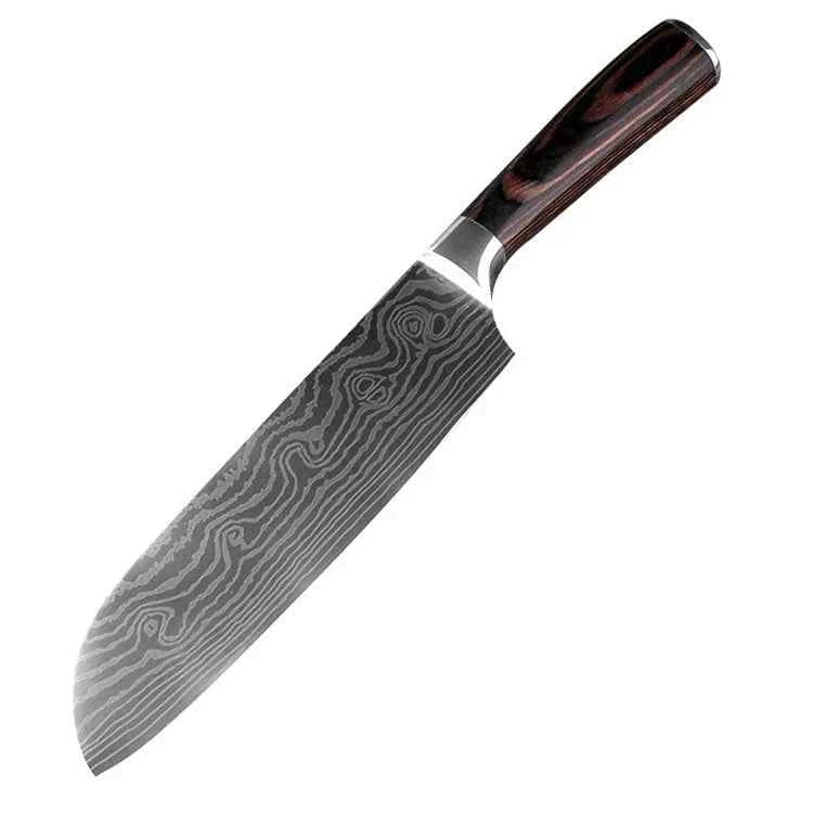 High Carbon Steel Santoku Knife 5 Inch Kitchen Chopping Knives for Vegetable Fruit Cutting Slicing Pakkawood Handle