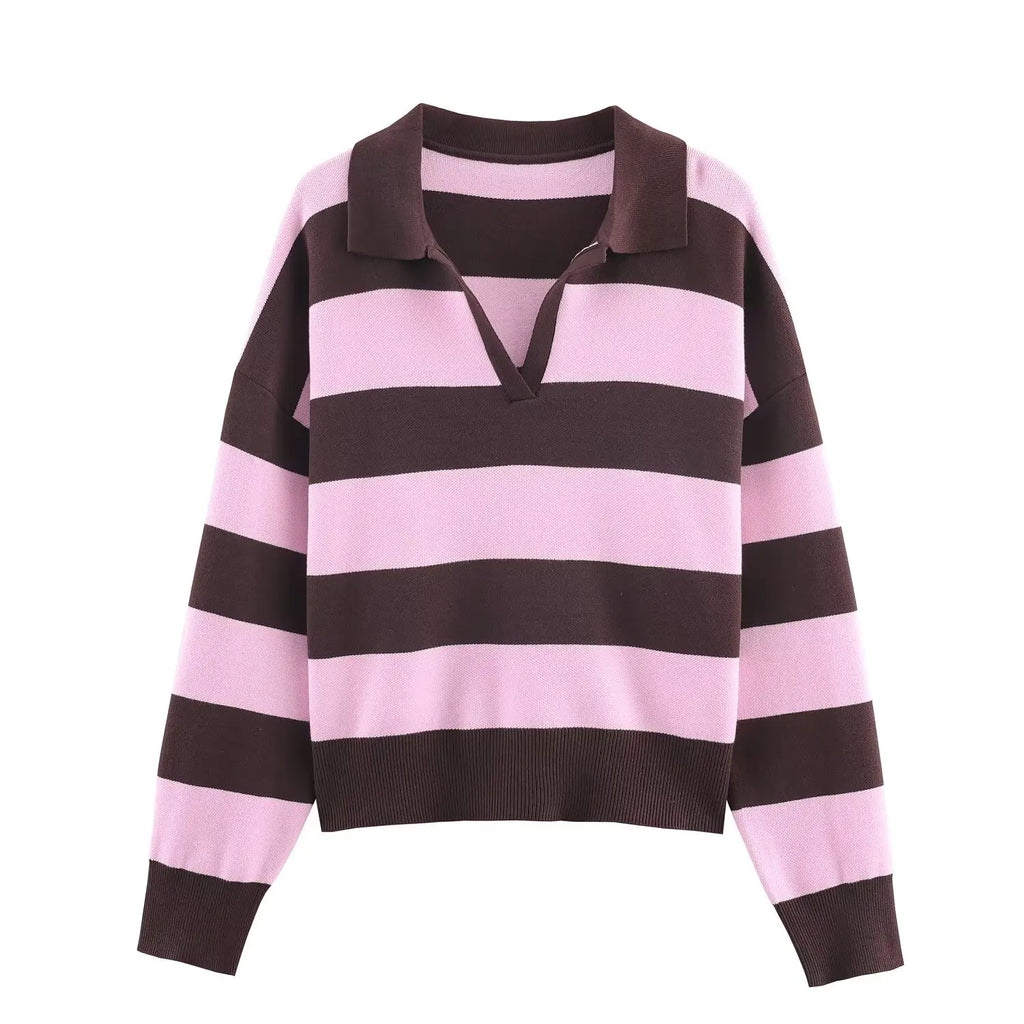 Nlzgmsj 2025  Autumn High Street Chic Women Striped Knitted  Sweaters Women Full Sleeve Vintage Style Tops
