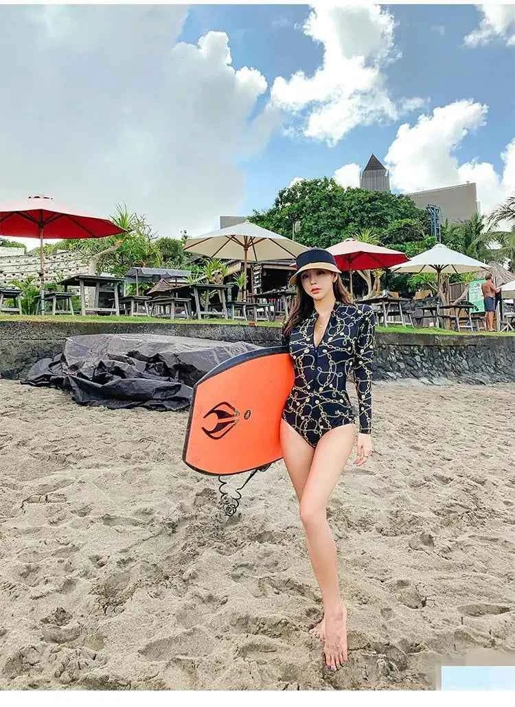Style Diving Sun Protection Long-sleeved One-piece Ins Slimming Belly-covering Conservative Swimsuit for Women Jellyfish Suit