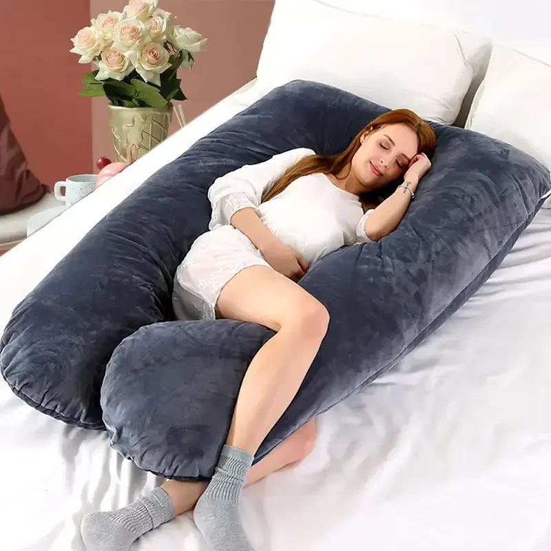 Soft Fleece U-Shaped Pregnancy Pillow - Multi-Function Maternity Body Pillow with Lumbar & Abdominal Support for Side Sleeping