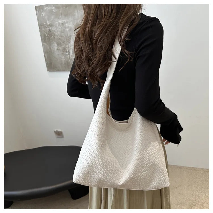 Women's Retro Artificial Leather Woven Pattern Shoulder Bag,Large Capacity Tote Bag,Casual Armpit Bag, Large Tote Bag,Daily Work
