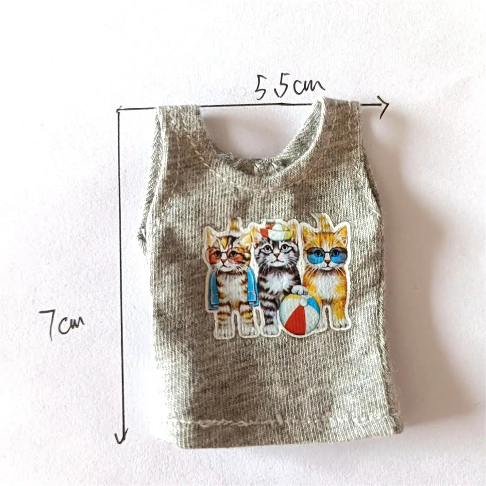 NEW Blyth Clothes T-Shirt Vest   Cute Cat print Vest clothes for Blyth, Momoko, Obistu, Licca , FR 1/6 Dolls Accessories
