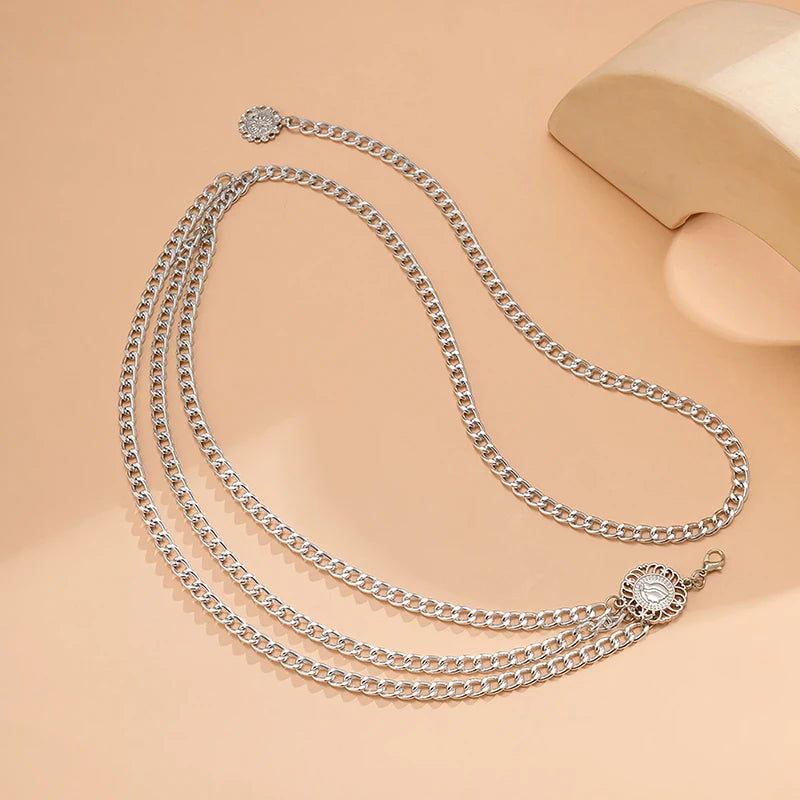 2023 New Fashion Multi-layer Chain Belt For Women Fashion Gold Silver Color Metal High Waist Body Chain Dress Lady Tassel Belt