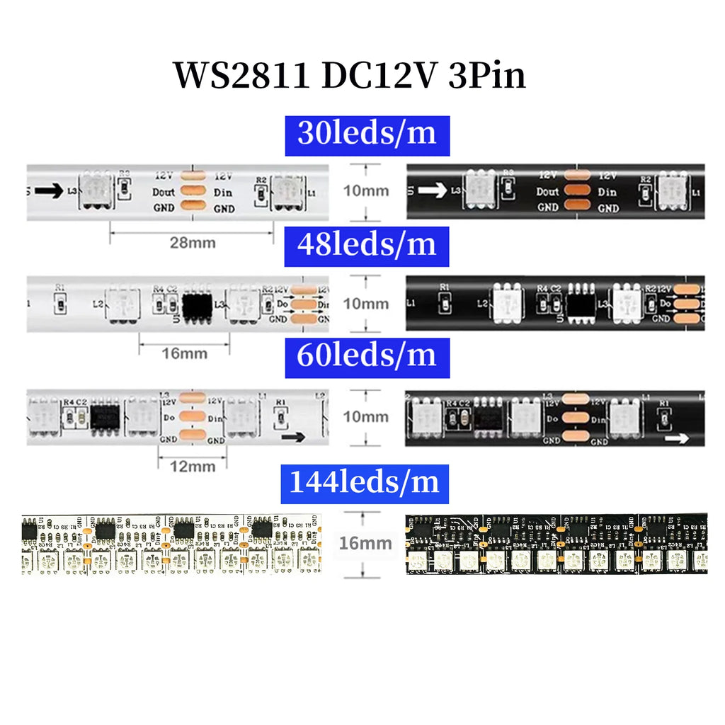 1-5M 144Leds/m WS2812B WS2813 WS2815 Led Strips 5050RGB Programmable Colored Running Flowing Led Strip Lights Led Ribbon DC5-12v