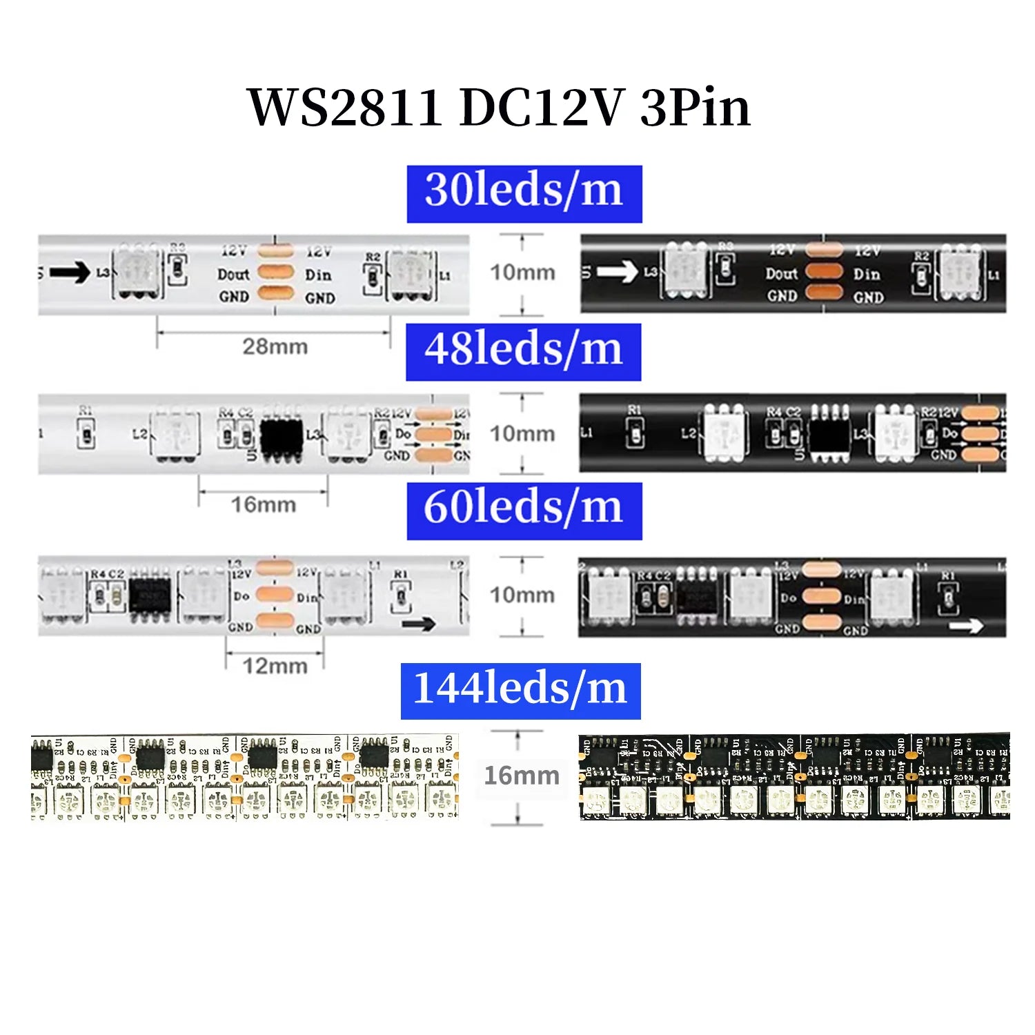 1-5M 144Leds/m WS2812B WS2813 WS2815 Led Strips 5050RGB Programmable Colored Running Flowing Led Strip Lights Led Ribbon DC5-12v