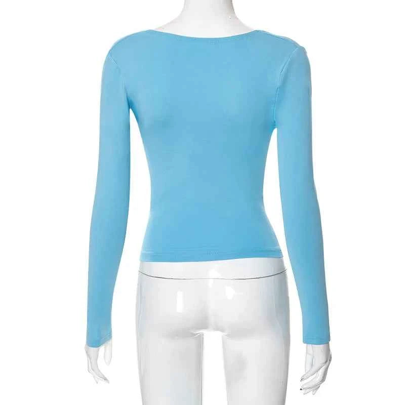 Backless Short Sleeve Blue Y2K Crop Top Women Casual O Neck  Summer T Shirts Sexy Vintage Cut Out