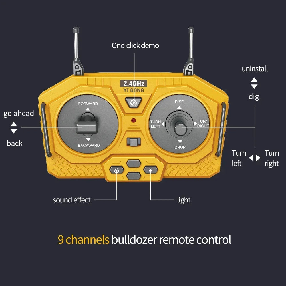2.4G 11 Channels RC Excavator Dump Bulldozer Cart Trucks Bulldozer Alloy Vehicle  Remote Control Excavator Gift Toys for Boy