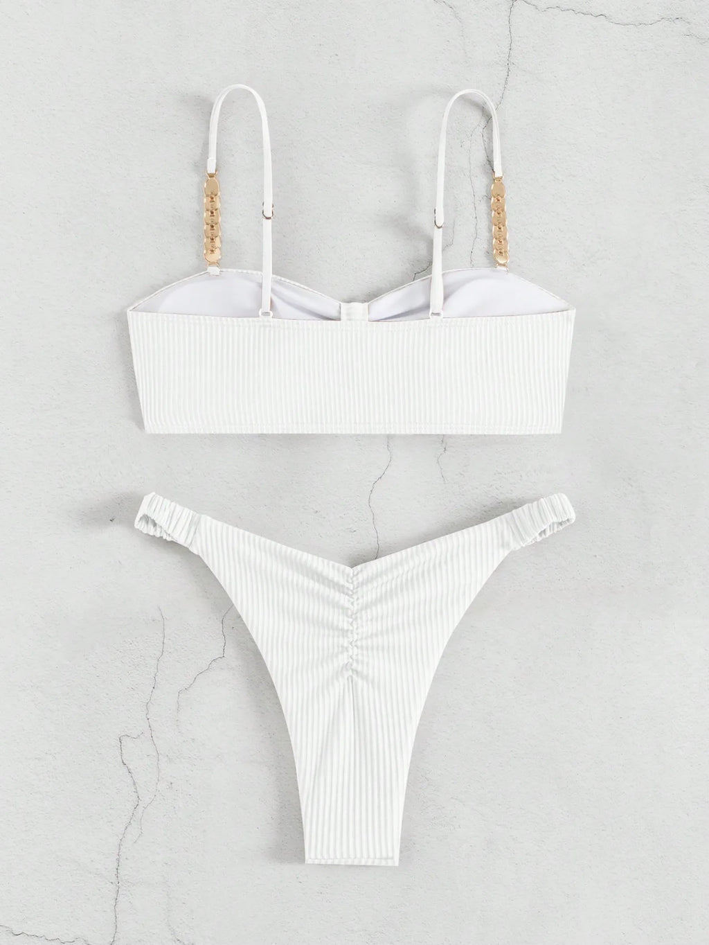Sexy Front Bow Push Up Bikini Set 2026 Women Metal Strap Hollow Out Bra Pleate Thong Swimsuit Summer Bathing Suit White Swimwear