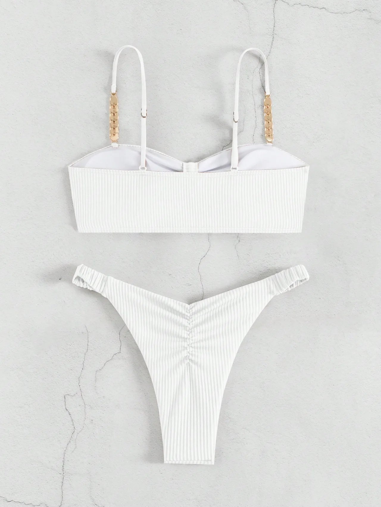 Sexy Front Bow Push Up Bikini Set 2026 Women Metal Strap Hollow Out Bra Pleate Thong Swimsuit Summer Bathing Suit White Swimwear