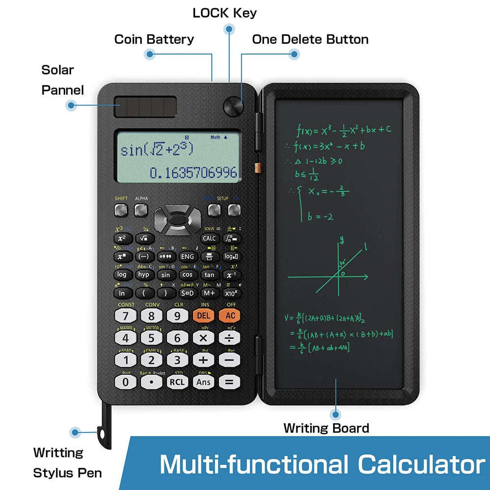 Scientific Calculators for Students 991ES Office Calculators Desktop 4-Line Display Calculator with Erasable LCD Writing Tablet