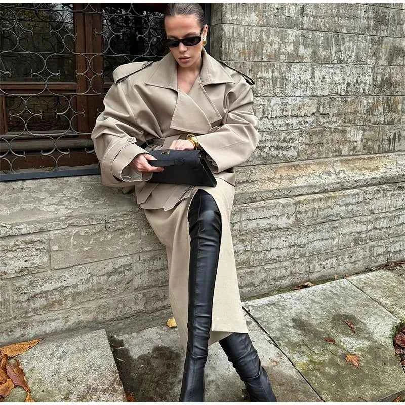 Cropped Lace-up Blue Casual Trench Coat Women Lapel Long Sleeve Wide Shoulder Windbreaker Jacket Fall Commute Daily Streetwear