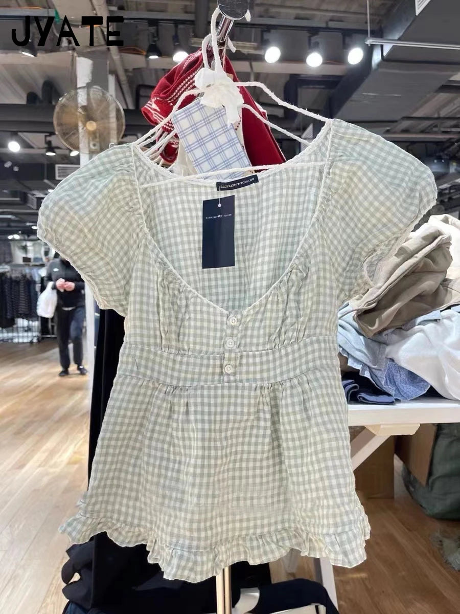 White Striped V-neck Buttons T-shirts Women New Casual Cotton Lace Trim Sexy Crop Tops Sweet Cute Preppy Style Blouse Tees Y2K