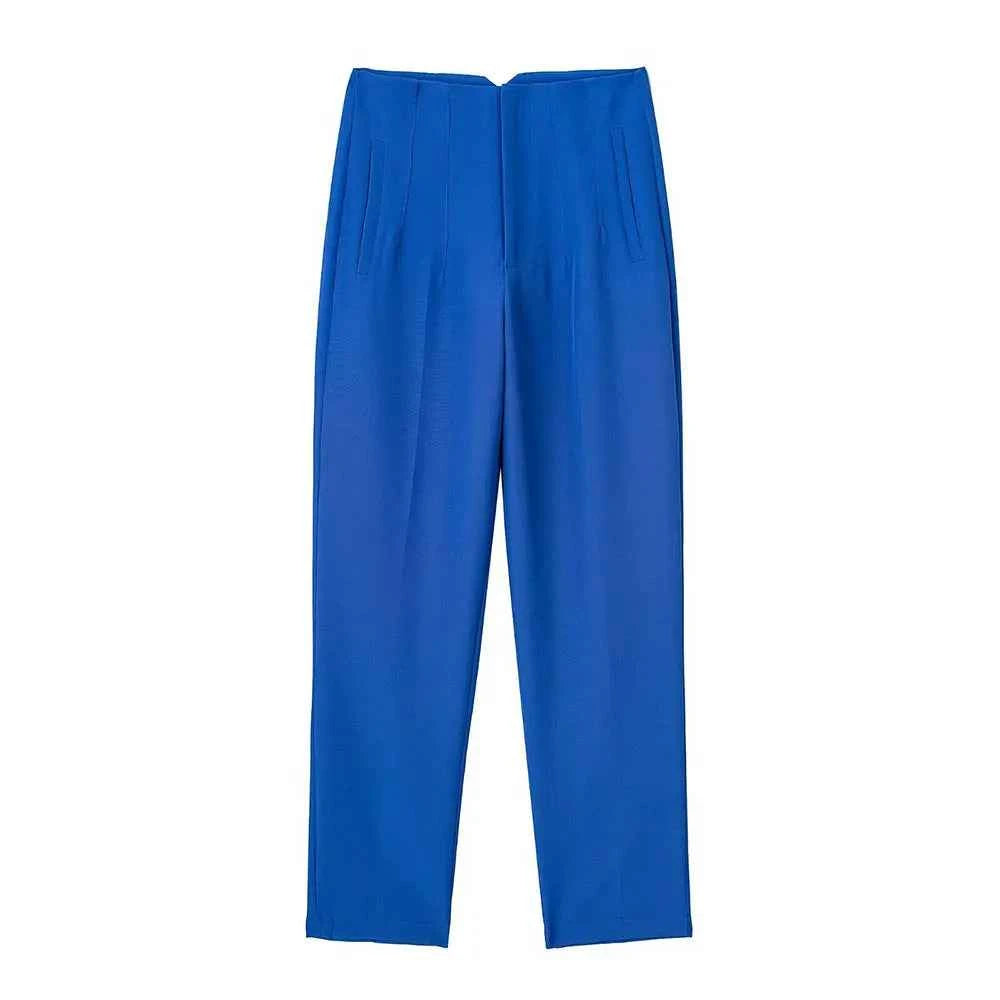 DUOPERI Women Fashion Solid Basic High Waist Trousers Chic Female Office Lady Casual Business Workwear Long Pant