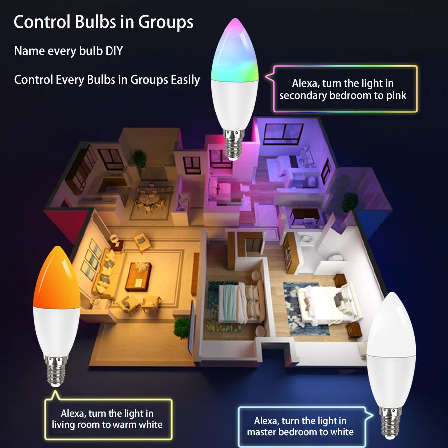 Tuya Smart WiFi LED Bulb E14 Candel Light 5W 7W 9W 220V Dimmable RGB Lamp APP Voice Control Alexa Google Assistant Home Decor