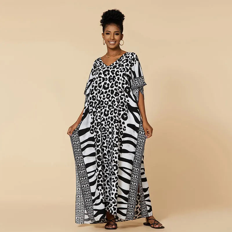 EDOLYNSA 2023 Bohemian Printed Loose Kaftan Casual Summer Vacation Maxi Dress Women Clothing Beach Wear Swim Suit Cover Up Q1469