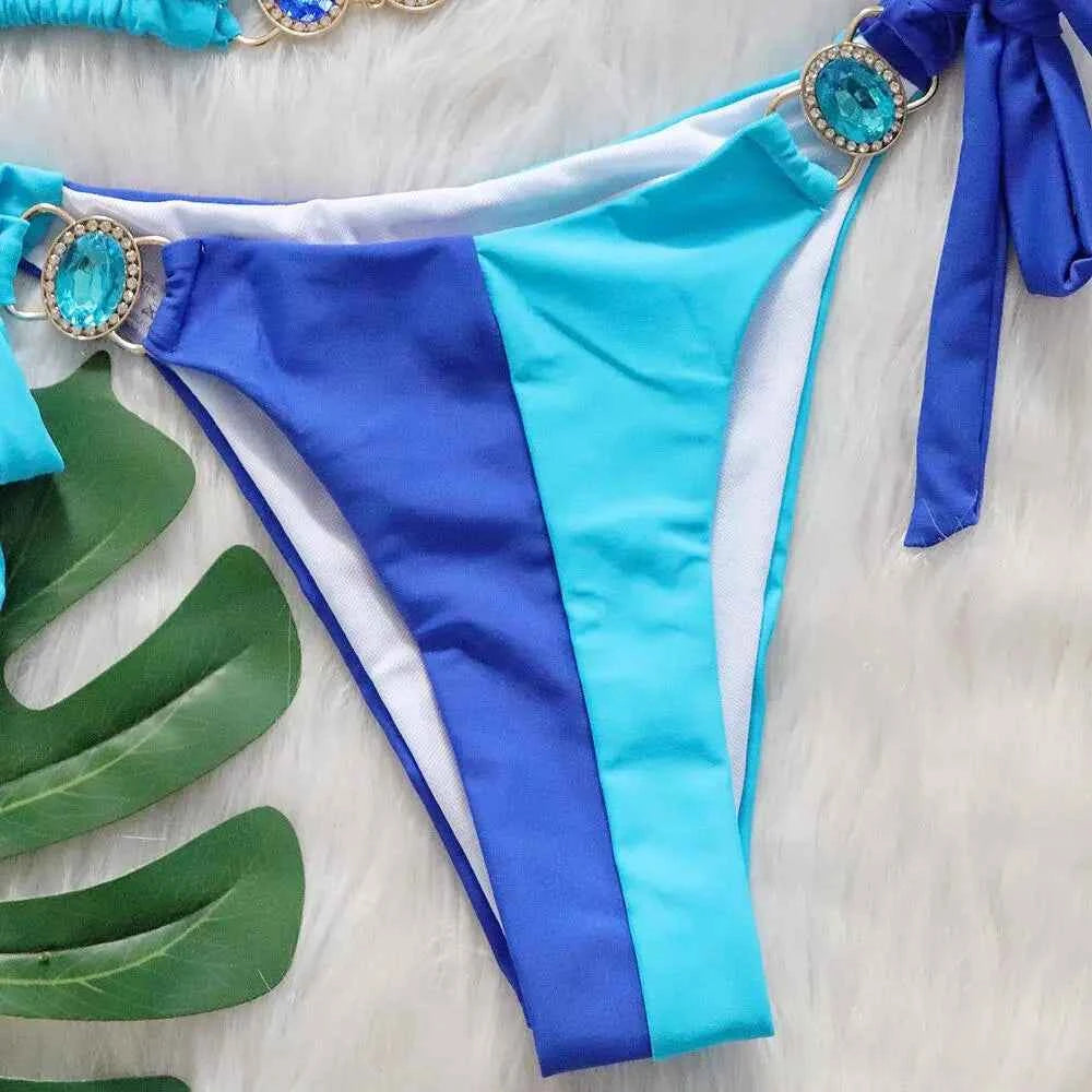 2026 Splicing Halter Diamond Bikini Women Swimsuit Female Swimwear Two Pieces Bikini Set Hollow Out Bathing Suit Swim Beach Wear