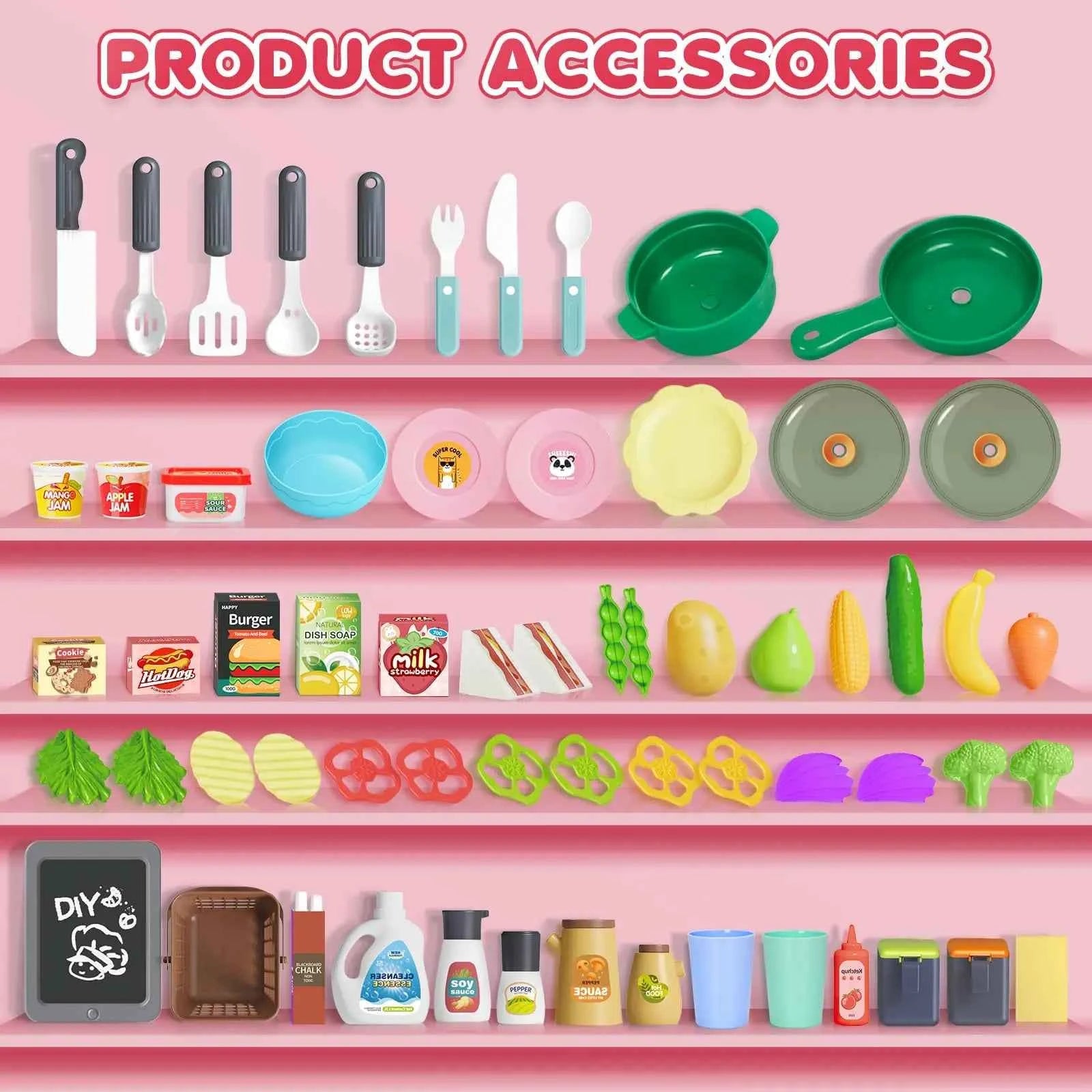 Kids Kitchen Play Set with Stove, Sink and Play Food - Toddler Play Kitchen with Sink and Play Food, Kids Play Kitchen Set, Esse