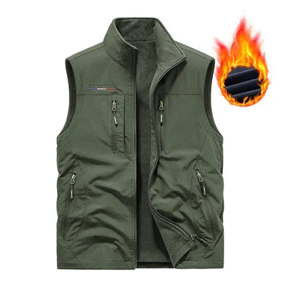 Winter Men's Multi-pocket Vests Casual Outdoor Fleece Fishing Vest for Men Warm Photographic Tooling Sleeveless Jackets Clothing