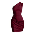 Satin Patchwork One Shoulder Draped Ruched Dress Women's Sleeveless Bodycon Dresses Cocktail Birthday Party Evening Club Robes
