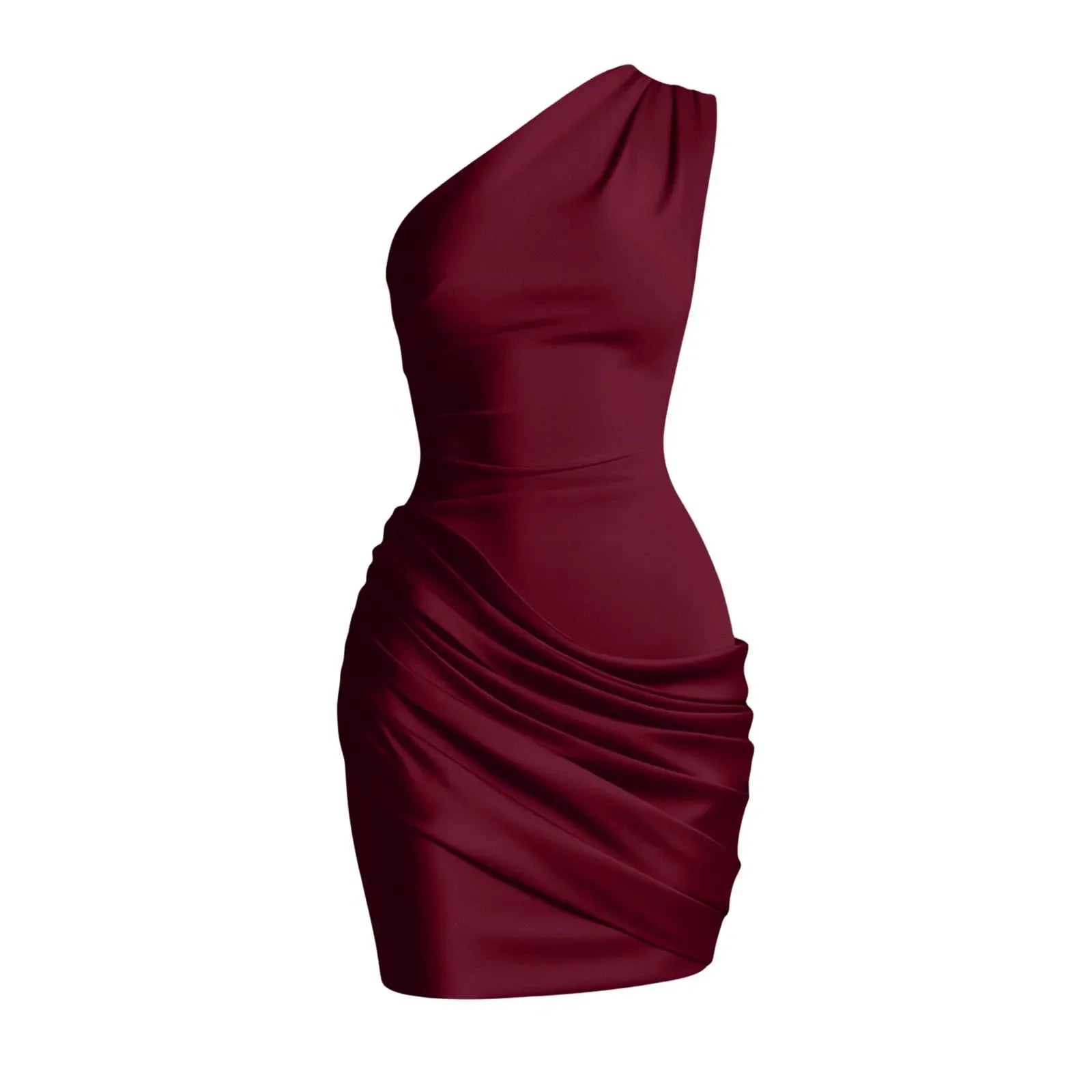 Satin Patchwork One Shoulder Draped Ruched Dress Women's Sleeveless Bodycon Dresses Cocktail Birthday Party Evening Club Robes