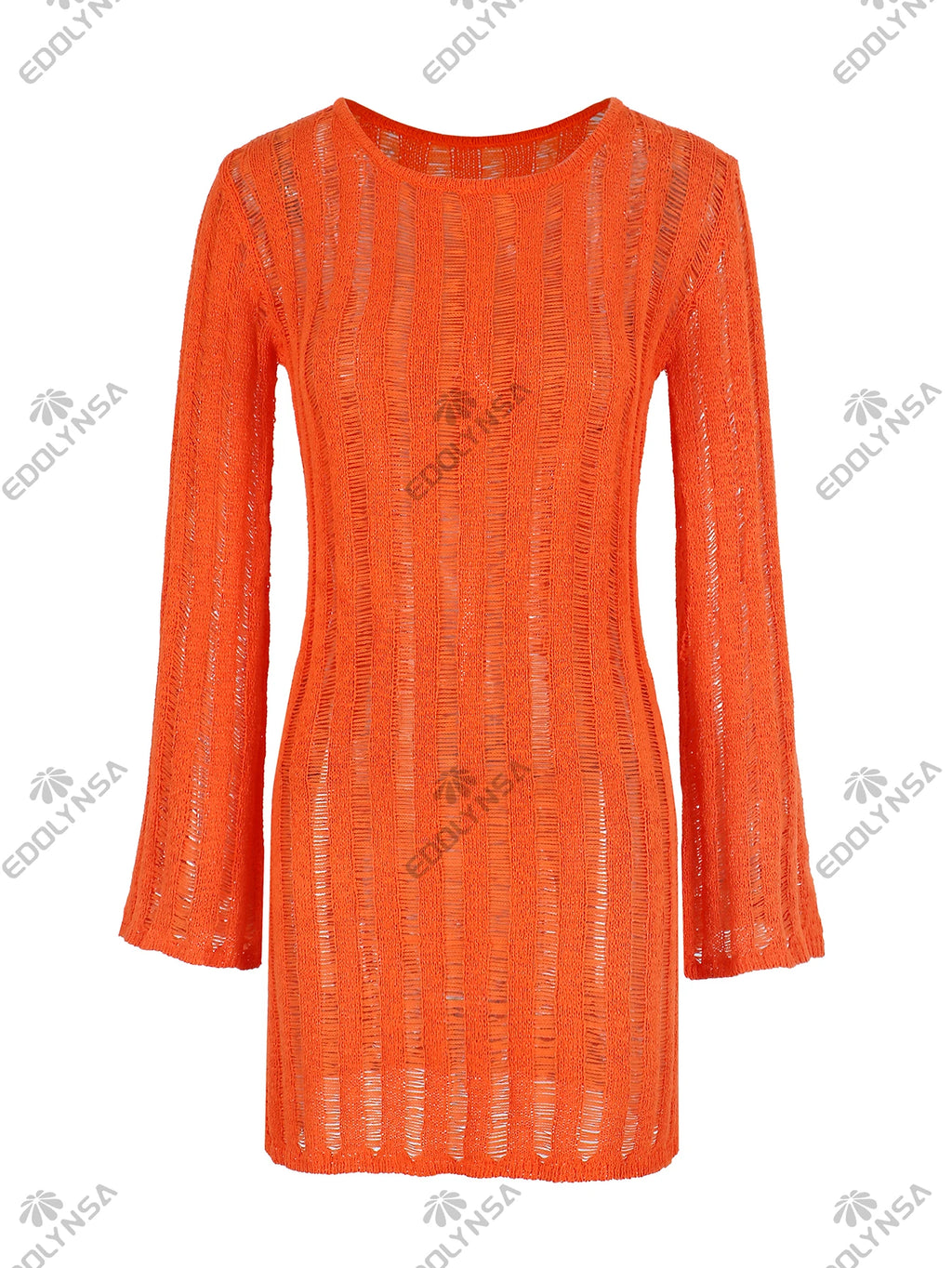 Sexy Hollow Out See-through Round Neck Solid Knit Dress 2026 Summer Women Holiday Vacation Beachwear Swimsuit Mini Dresses K281