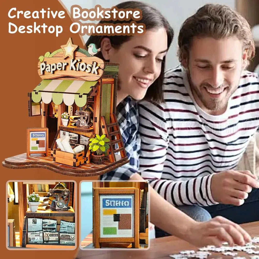 DIY Book Home Wooden Building Gift Creative Bookstore Desktop Decoration 3D Hand-assembled Building Model Highquality Furnishing