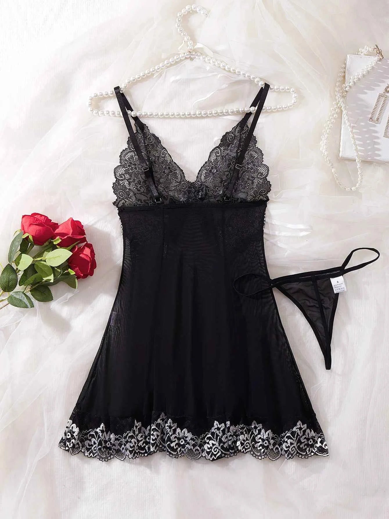 Sleeveless Sexy Solid Slip Nightdress Contrast Lace Round Neck Backless Sleep Mini Dress Women's Sleepwear Dresses Lingеrie Set