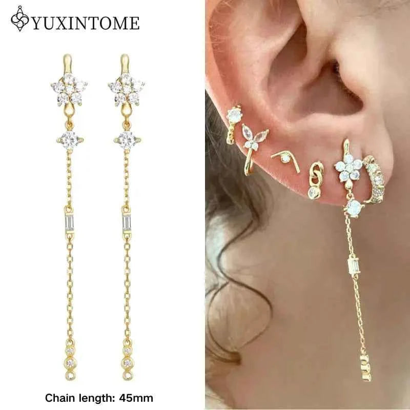 Women's 925 Sterling Silver Ear Needle Crystal Zircon Water Droplets Stud Hoop Gold Huggie Earrings Premium Luxury Party Jewelry