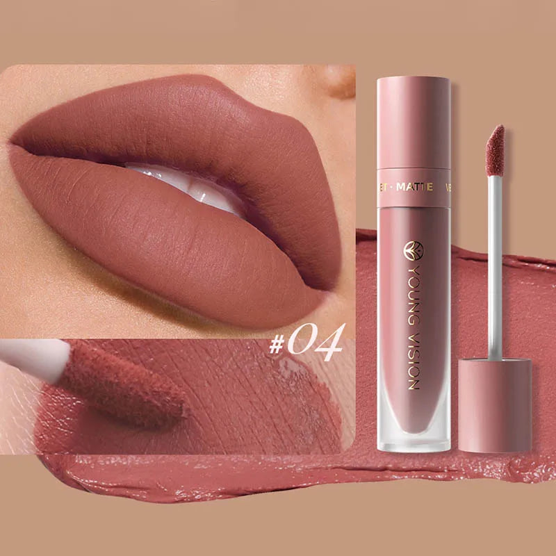 DUNUF  8-color matte velvet smooth easy-to-apply square tube lip gloss waterproof three-dimensional plumping lipstick