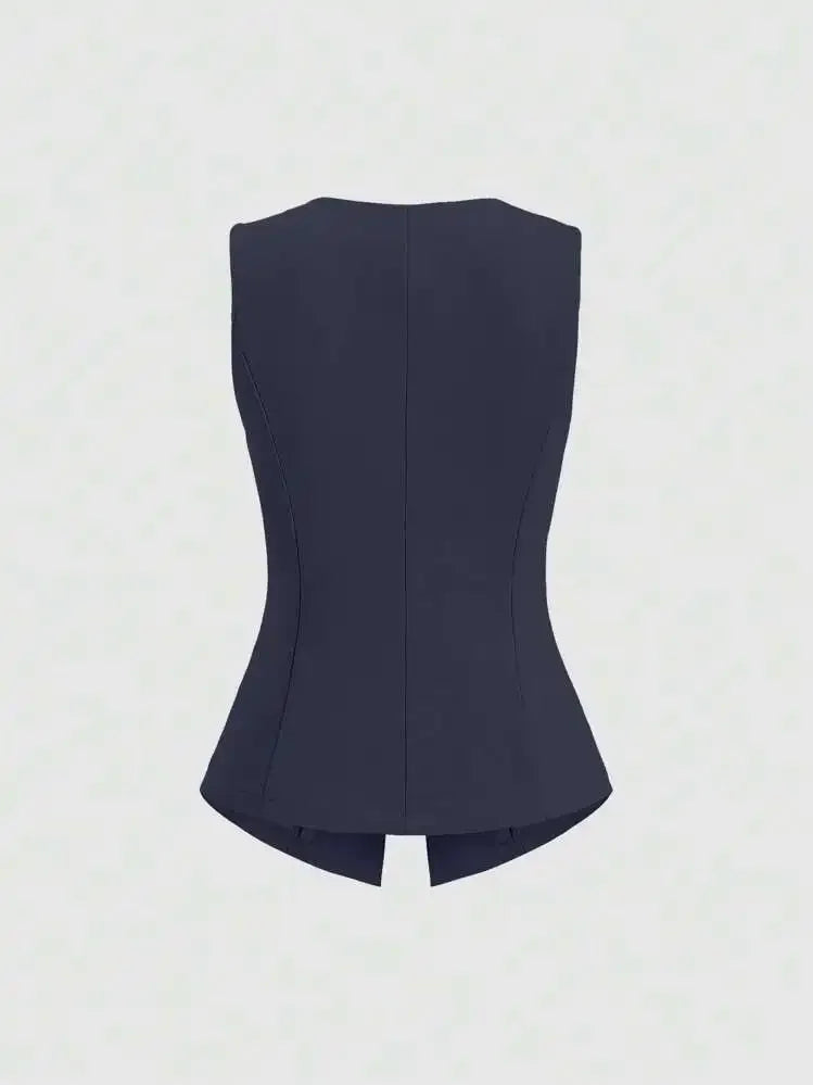Fashionable Little Fragrance Style Women's Sleeveless round Neck Vest Waist-Cinching Pure Color Cross-Border Women's Jacket