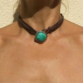 Bohemian Style Necklace for Women Leather Rope Turquoise Pendant Ethnic Vintage Simple Jewelry Gifts Necklace Accessories