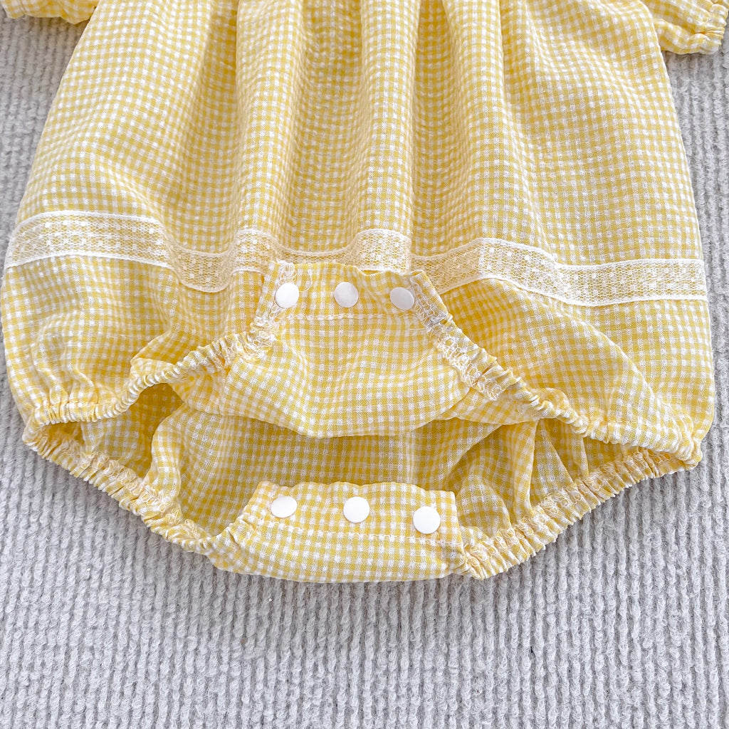 2026 Summer Baby Girl Embroidered Collar Bodysuits 0-24M Baby Girl Romper Newborn Short Sleeved Baby Girl Yellow Jumpsuit