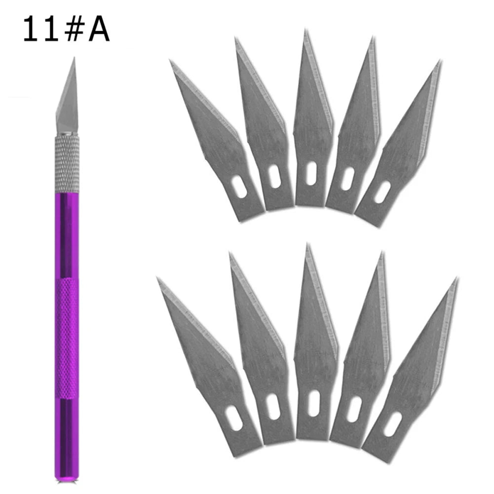 Engraving Non-Slip Metal Knife Kit + 40/10pcs #11 Blades Cutter Craft Knives for Mobile Phone PCB Repair Hand Tools
