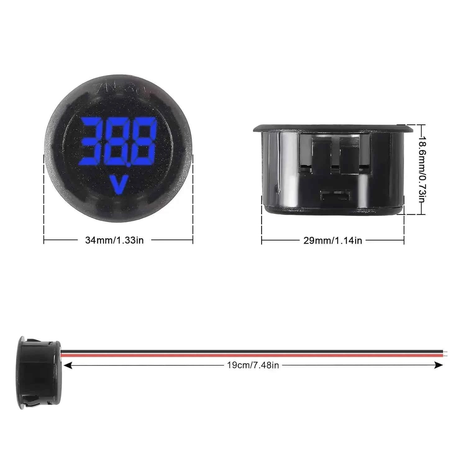 2/4pcs DC 4-100V Car Voltage Gauge LED Digital Display 12V 24V Waterproof Voltmeter Round Voltage Meter Volt Detector Tester