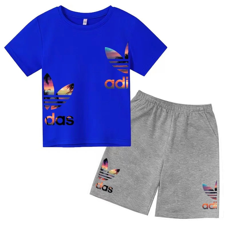 Kids T-shirt Set Colorful Letter Print Boys Girls 3-12Yrs Gift Short-sleeved+shorts 2P Round Neck Sports Casual Charming Clothes