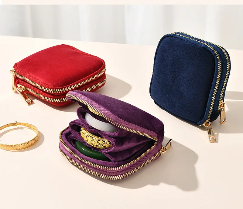 Tassel Jewelry Organizer Bag Portable Travel Case with Metal Zipper for Bracelets Jade Bangles Necklaces Rings Storage Pouch
