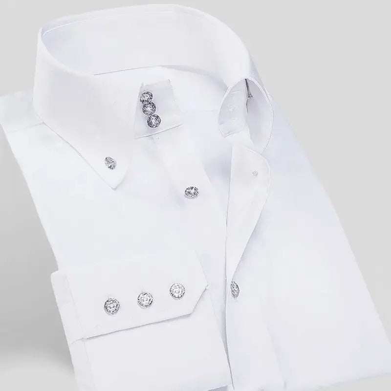 Men's Dress Shirts with New Stretch and Anti-Wrinkle Technology, Long Sleeve Business Blouse for Slim Fit Camisa Social