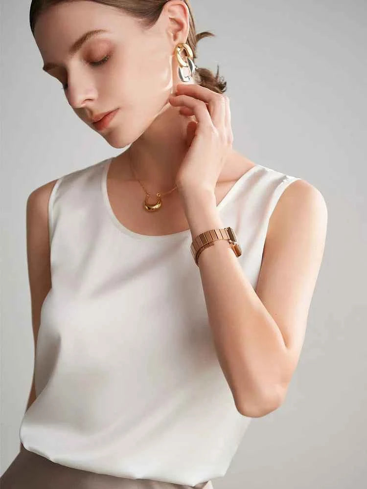 SuyaDream. Women Basic Cozy Tanks, 100%Real Silk, O neck Sleeveless Chic T Shirt, 2025 Solid Summer Vests, White, Pink, Beige