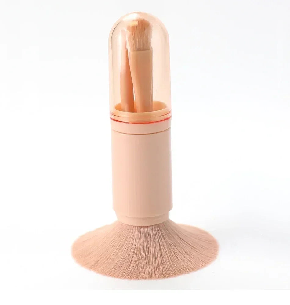 4in1 Makeup Brushes Set, Retractable Blush Brush + 3 Small Eyeshadow Brushes, Compact Portable for On-the-Go Touch-Up