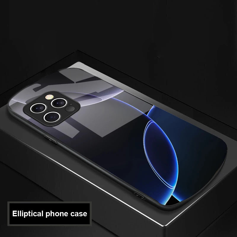 Geometric Semicircle For IPhone 16 Pro Max 15 Pro 14 13 12 Mini 11 XS Max XR 7 8 Plu SE 2022 Elliptical Glass Phone Case