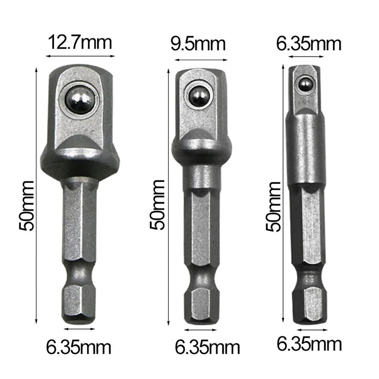 Chrome Vanadium Steel Socket Adapter Set Hex Shank 1/4" 3/8" 1/2" Extension Drill Bits Bar Set Power Tools TF003