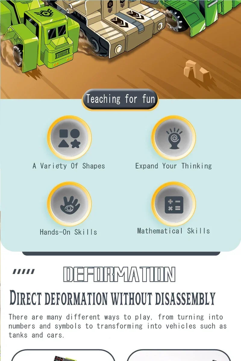 Kids Educational Deformation Toys: Digital Number Bots & Tank Warrior Transformation Robots